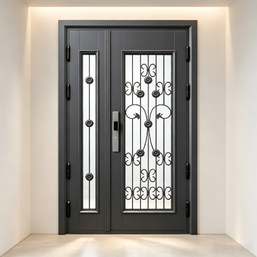 Weatherproof Outdoor Glass Security Door Galvanized Steel Door with Custom Wrought Iron Glass Wholesale Bulk Supply from Door Factory