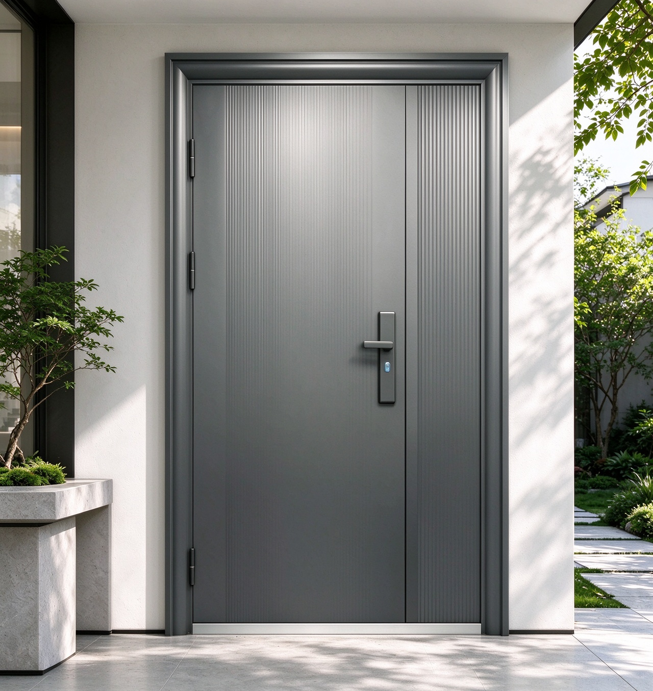Customized Exterior Front Entry Steel Door with Modern Metal Frame