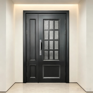 Luxury French Style Glass Door With Elegant Black Metal Grid Design For Living Room And Dining Area Decoration