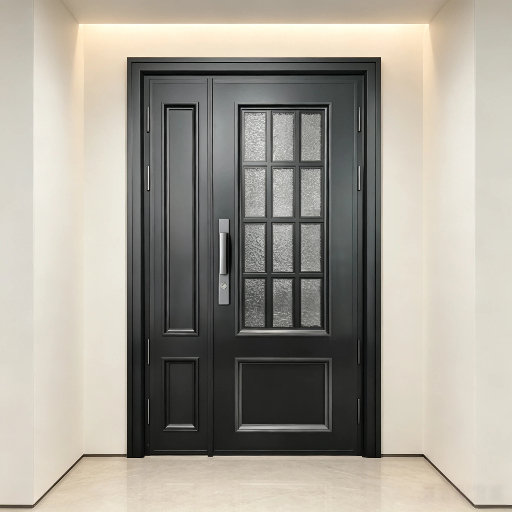 Luxury French Style Glass Door With Elegant Black Metal Grid Design For Living Room And Dining Area Decoration