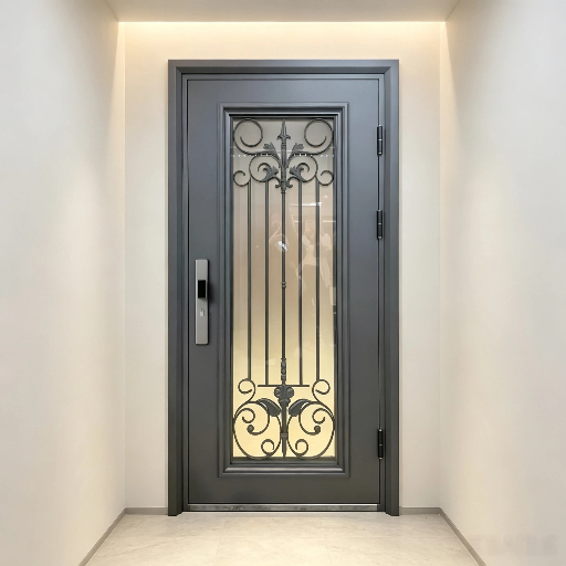 Anti-corrosion Outdoor Glass Security Steel Door, Decorative Art Glass Front Door Wholesale for Villa Courtyard & House Main Gate