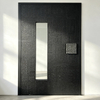 Modern Minimalist Black Textured Pivot Entry Door, Custom Size Aluminum Central Front Door with Carve Craft and Glass Window