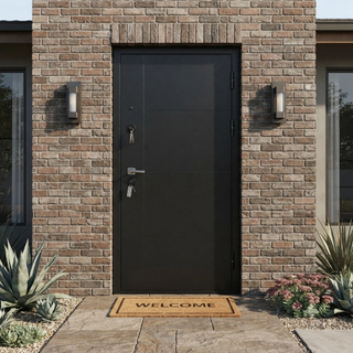 China Fancy Steel Russia Design Security Door Single Entry Front Black Back Wood Steel Doors