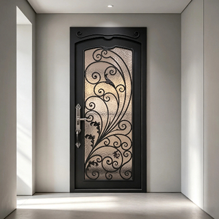 Modern Front Entry Door With Decorative Glass Inserts And Weather Resistant Heavy Duty Metal Construction Frame