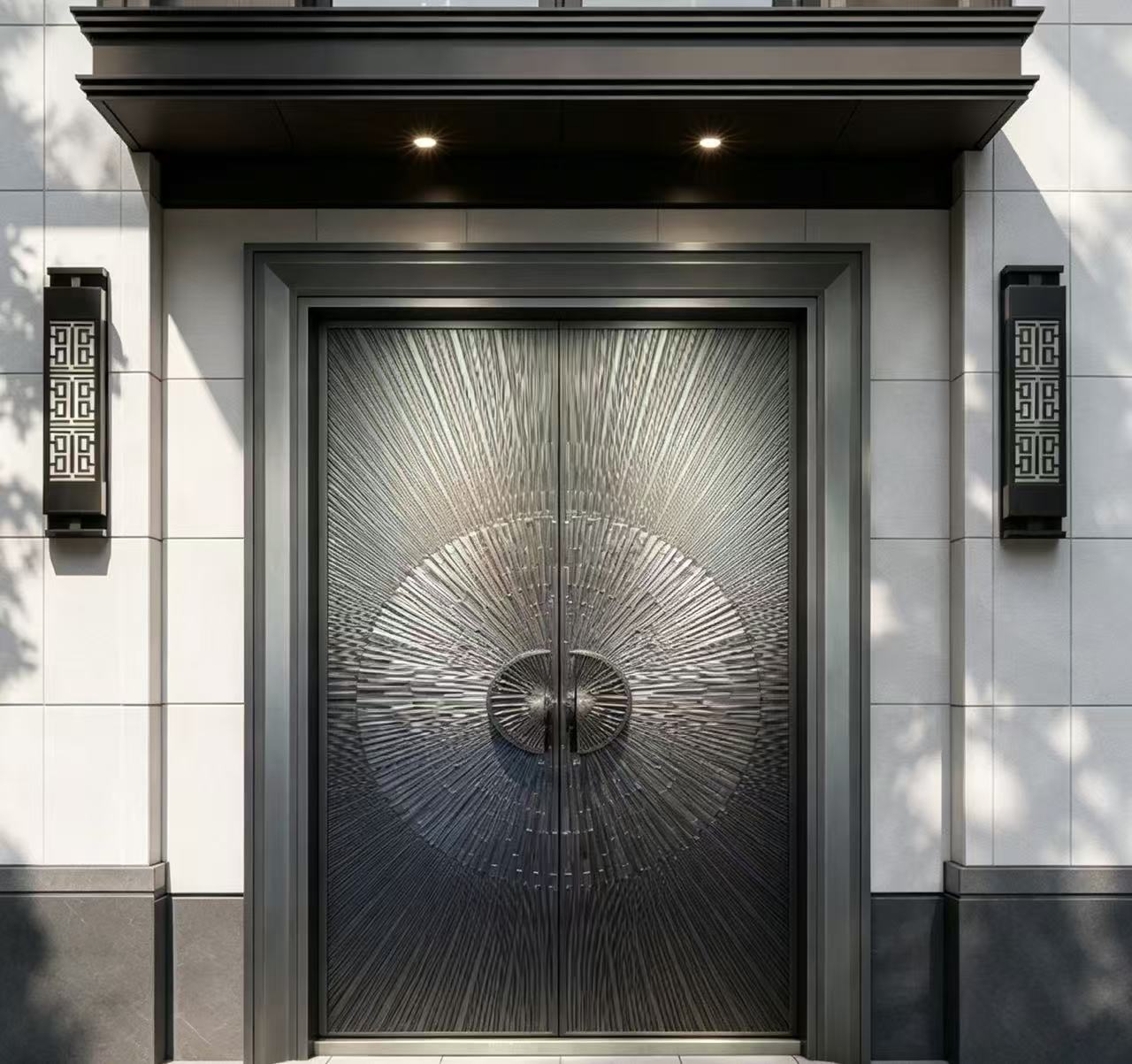 Contemporary Luxury Villa Pivot Entry Door Custom Pattern Cast Aluminum Anti-theft Exterior Front Door