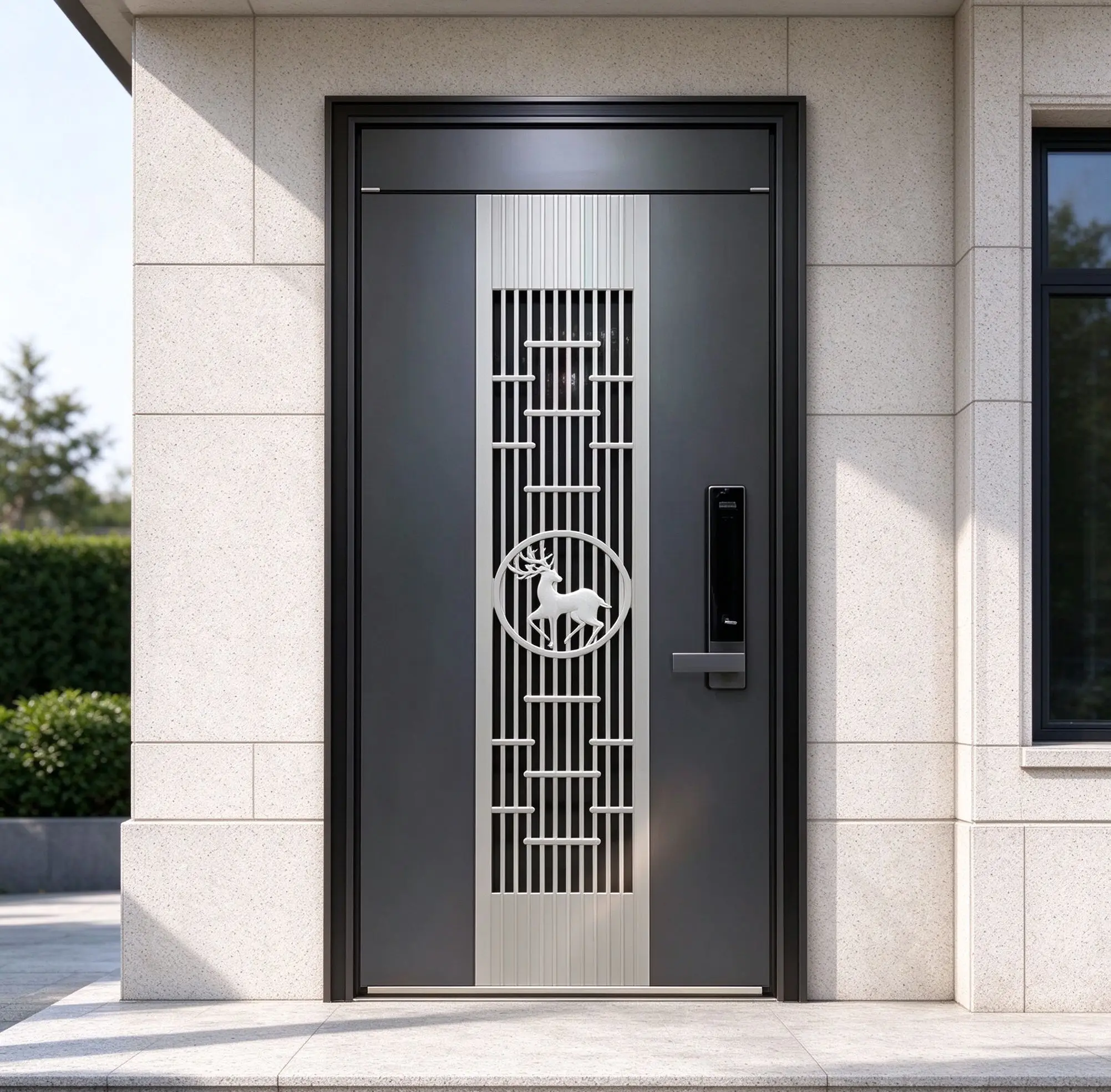 Custom Villa Smart Door Modern Steel Smart Entry Door with Smart Lock System