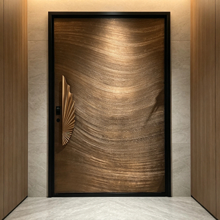 Custom Textured Aluminum Pivot Door with Art Gold Handle Intelligent Visual Smart Lock Premium Security Main Front Door for Luxury Villas