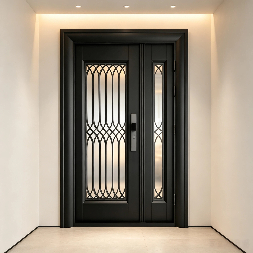Multi-lock Anti-theft Glass Security Door Galvanized Steel Door with Art Glass Panel Wholesale Supply from Professional Door Factory