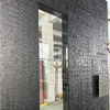 Modern Minimalist Black Textured Pivot Entry Door, Custom Size Aluminum Central Front Door with Carve Craft and Glass Window