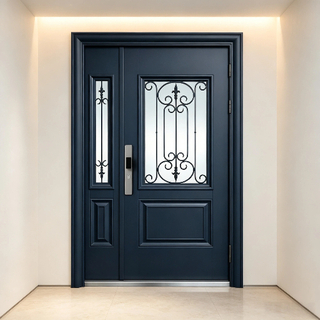 Modern Interior Glass Door Dark Blue Single Main Door for Home Office China Factory