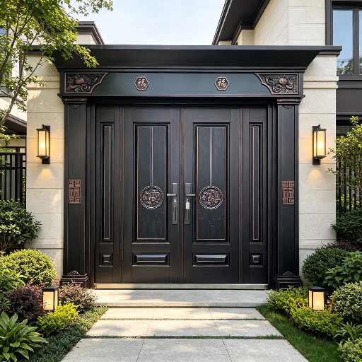 Simple Minimalist Metal Villa Door, Hot Galvanized Surface Treatment Exterior Villa Door for Modern Villa Home Entrance