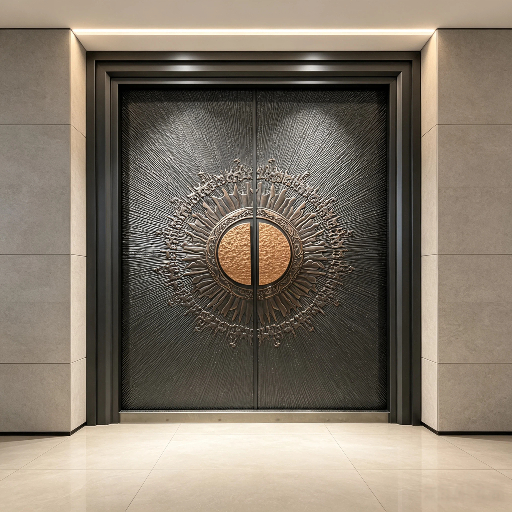 Contemporary Exterior Cast Aluminum Door With Unique Modern Artistic Carvings And Secure Multi Point Locking System